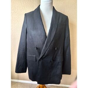Black Linen Double Breasted Blazer Women Size 10 Banana Republic Jacket NWT